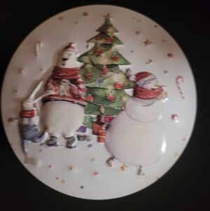 Festive Snowman and Tree Decorative Plate